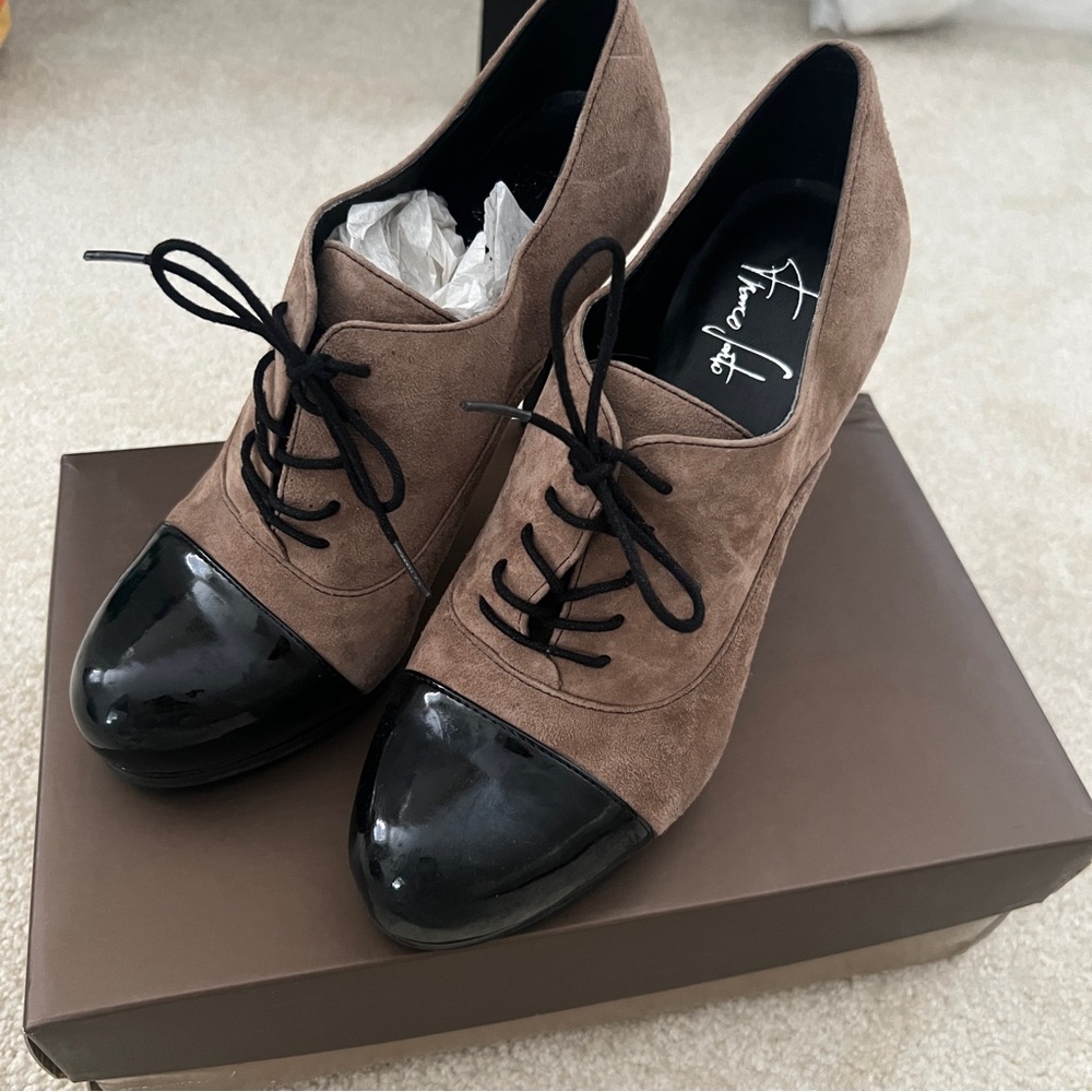 Franco Sarto Brown and Black Lace-Up Heels